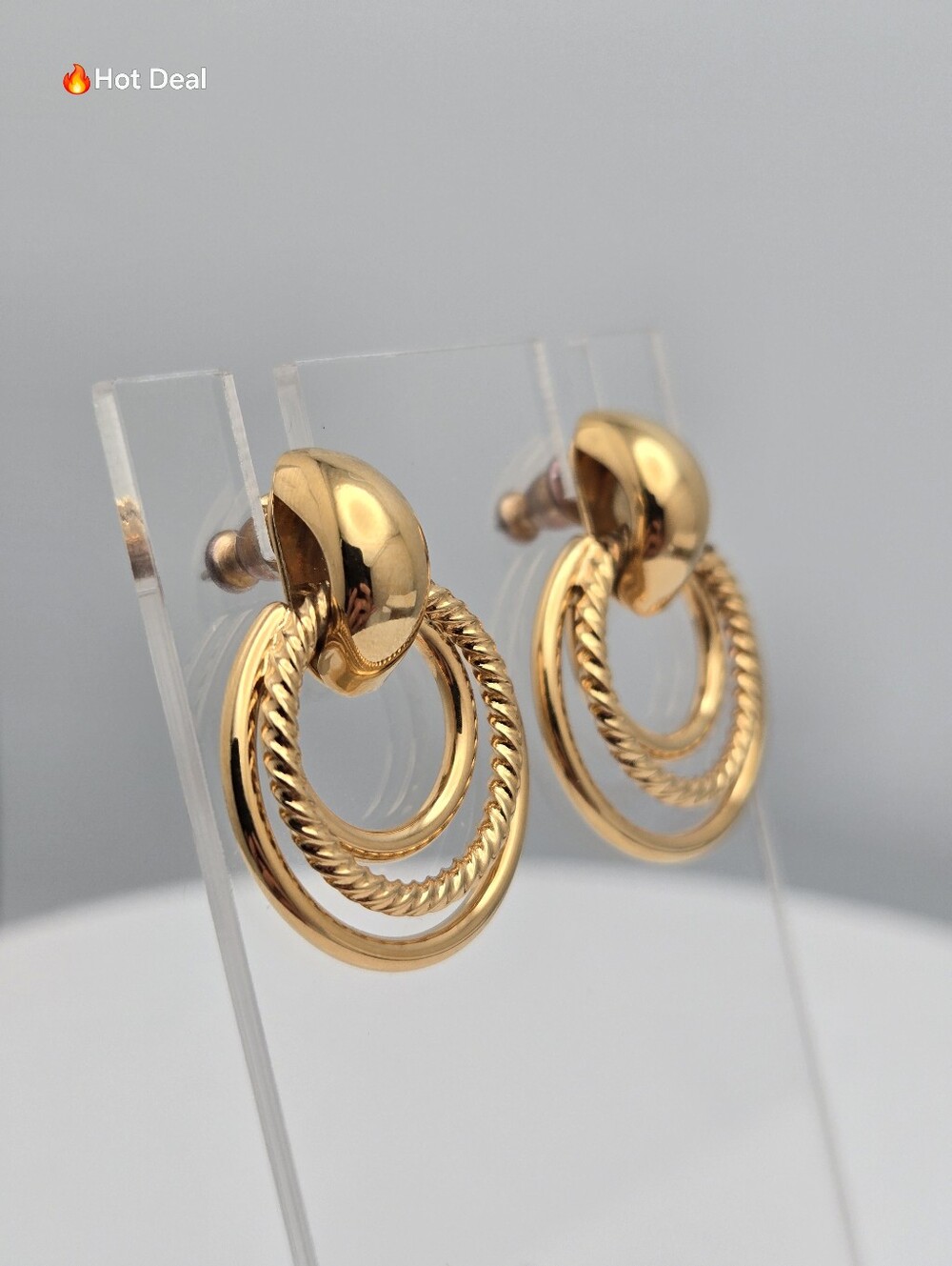 Door Knocker Post Earrings Rope Twist 1 1/8" NWT Vintage Style Gold Tone - Picture 7 of 10
